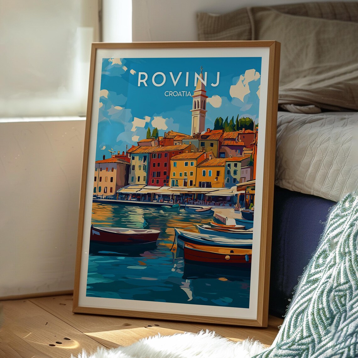 Rovinj Croatia Harbor Boats Bell Tower Old Town Travel Poster - Image 3