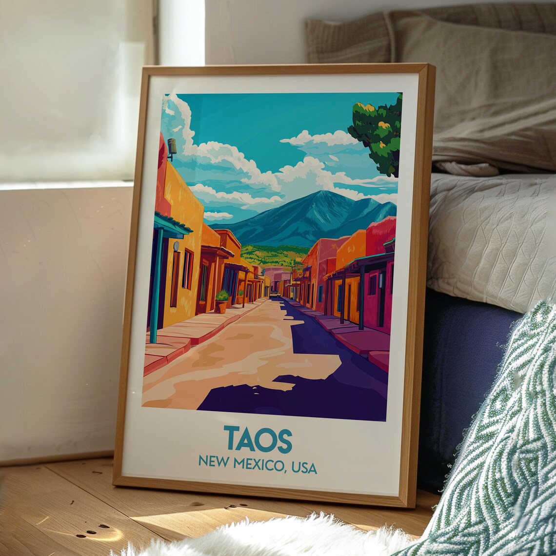 Taos New Mexico Adobe Old Town Street Scene Art Travel Poster - Image 3