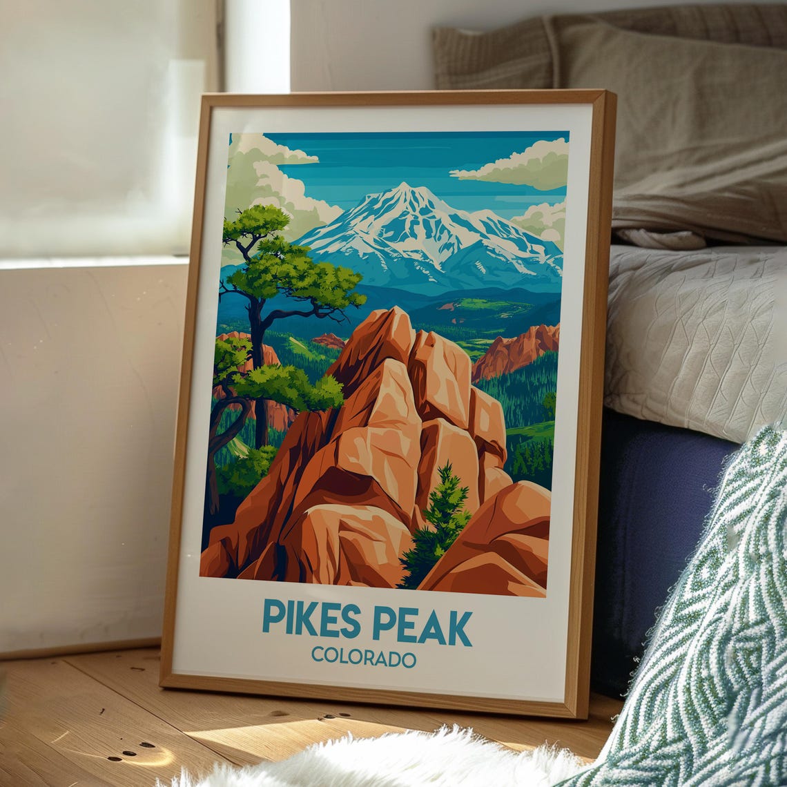 Pikes Peak Snowcapped Mountain Colorado Red Rocks Travel Poster - Image 3