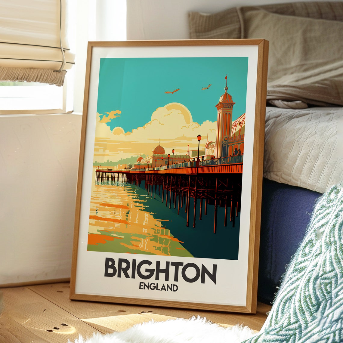 Brighton England Pier Sunset Clock Tower Seaside Travel Poster - Image 3