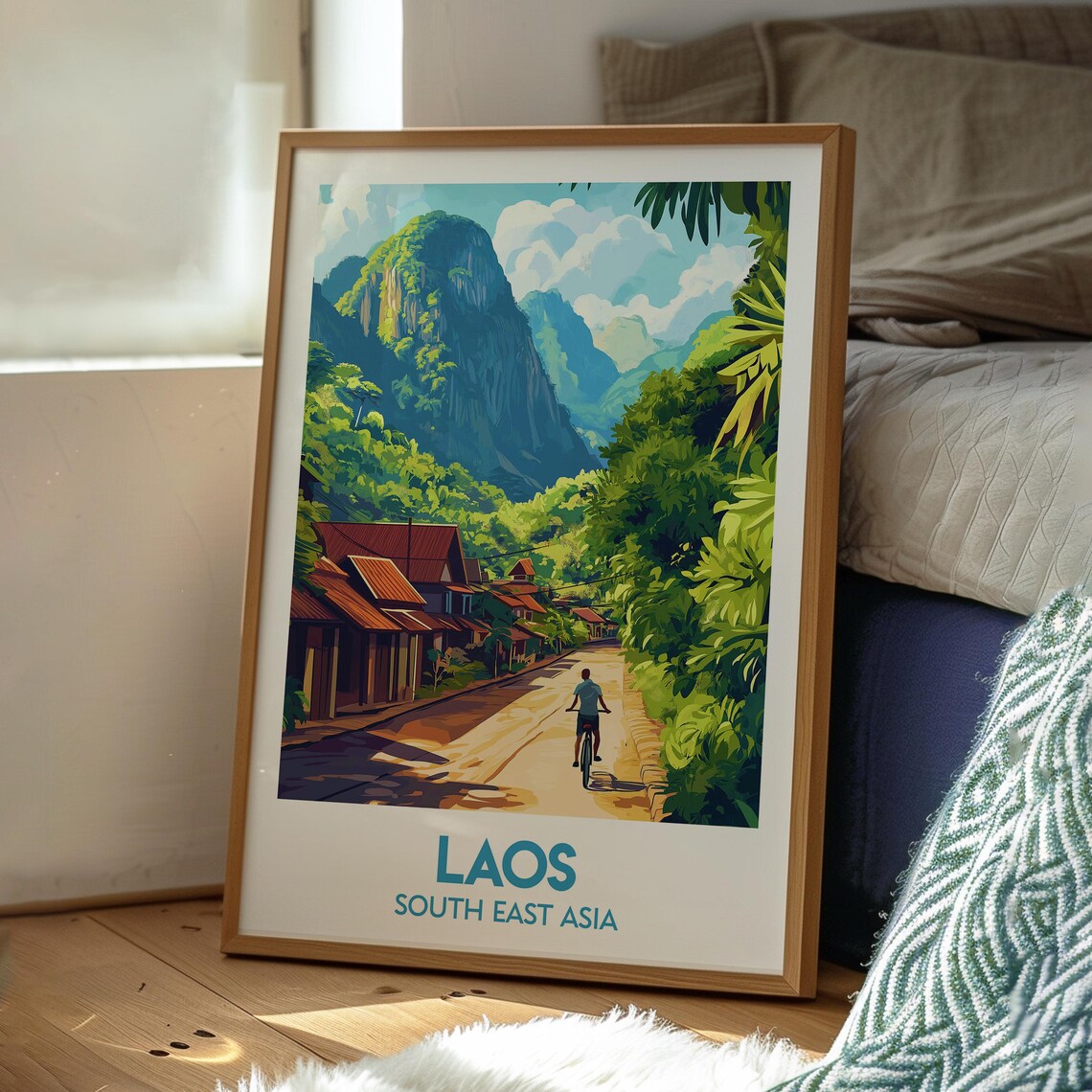Laos South East Asia Village Road Jungle Mountains Travel Poster - Image 3