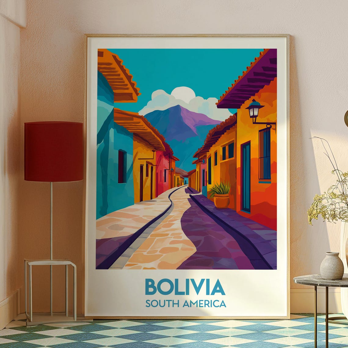 Bolivia South America Colorful Colonial Street Travel Poster - Image 2