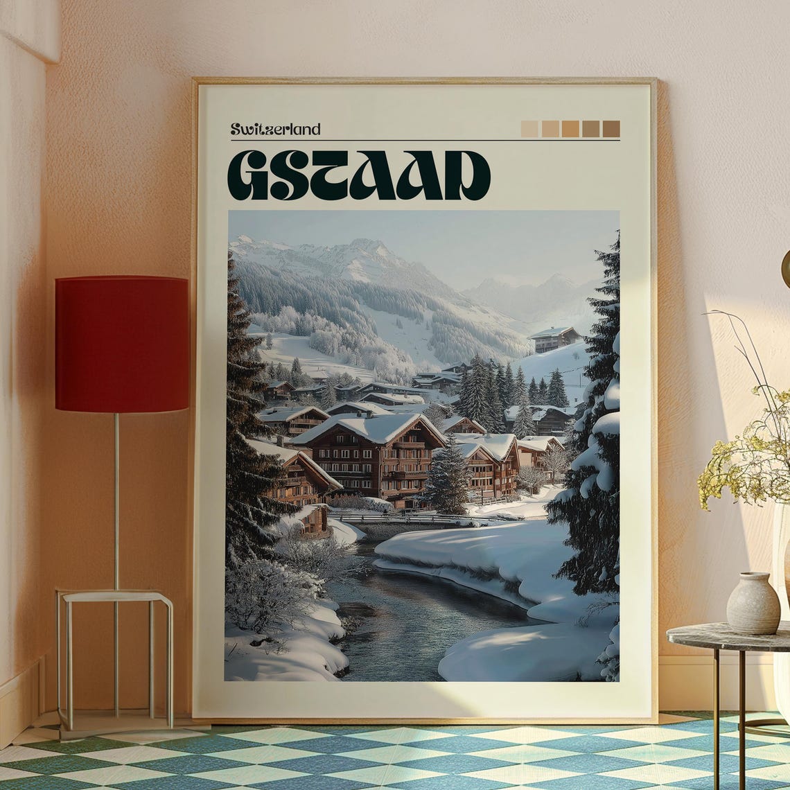 Gstaad Switzerland Snowy Alpine Ski Village Chalets Winter Poster - Image 2