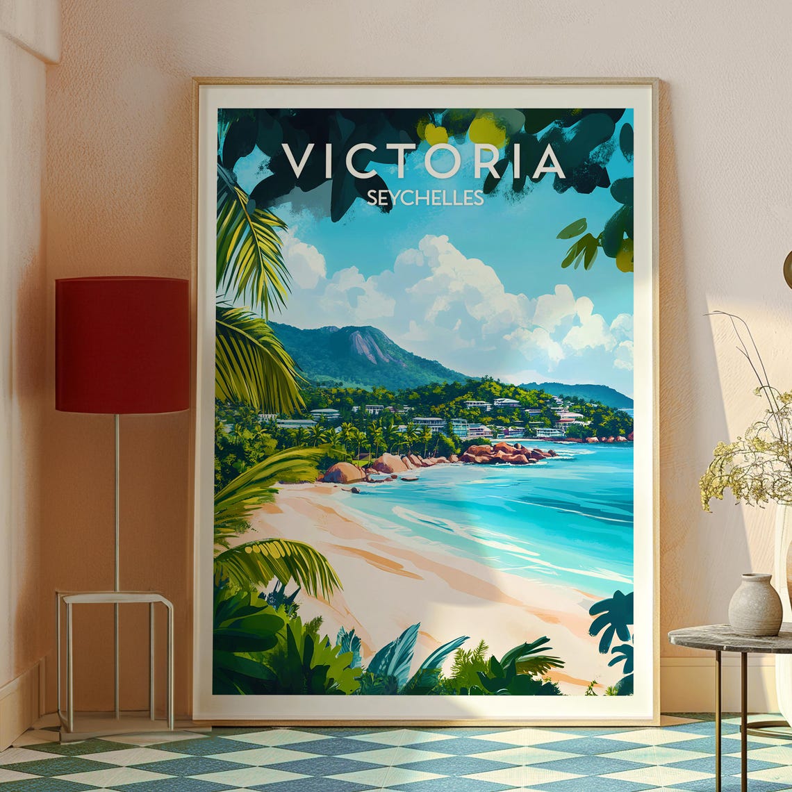 Victoria Seychelles Tropical Beach Palms Turquoise Water Island Poster - Image 2