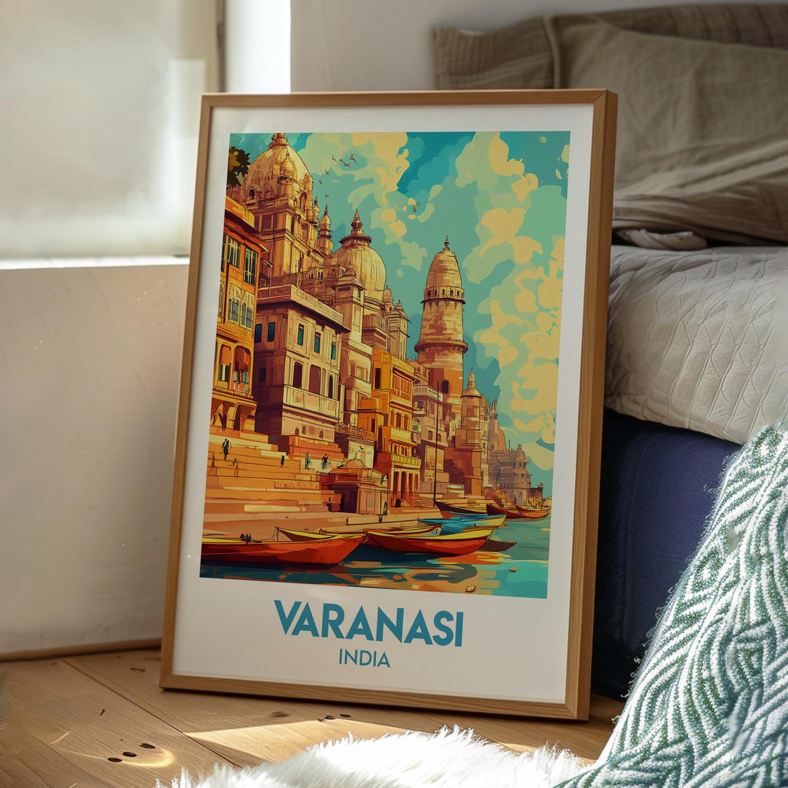 Varanasi India Sacred Ganges Ghats Temples Illustration Art Poster - Image 3