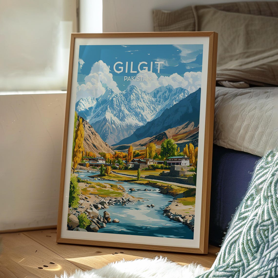 Gilgit Pakistan Snowcapped Mountains River Valley Village Poster - Image 3