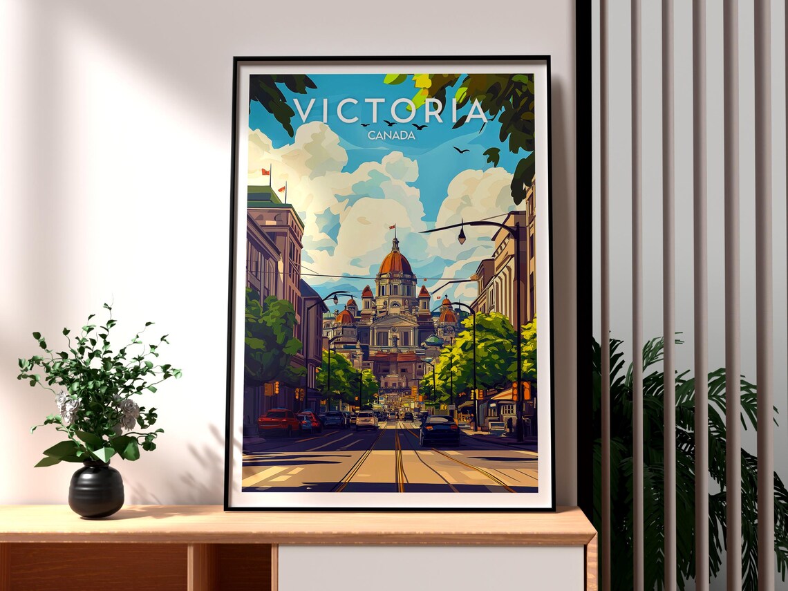 Victoria Canada Parliament Domes Busy Downtown Street City Skyline Poster - Image 3