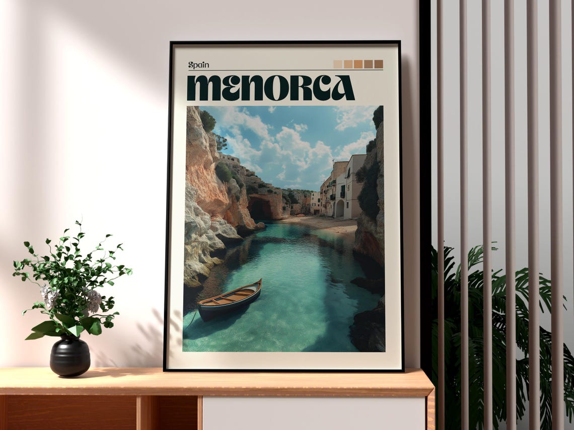 Menorca Spain Balearic Islands Turquoise Cove Vintage Travel Poster