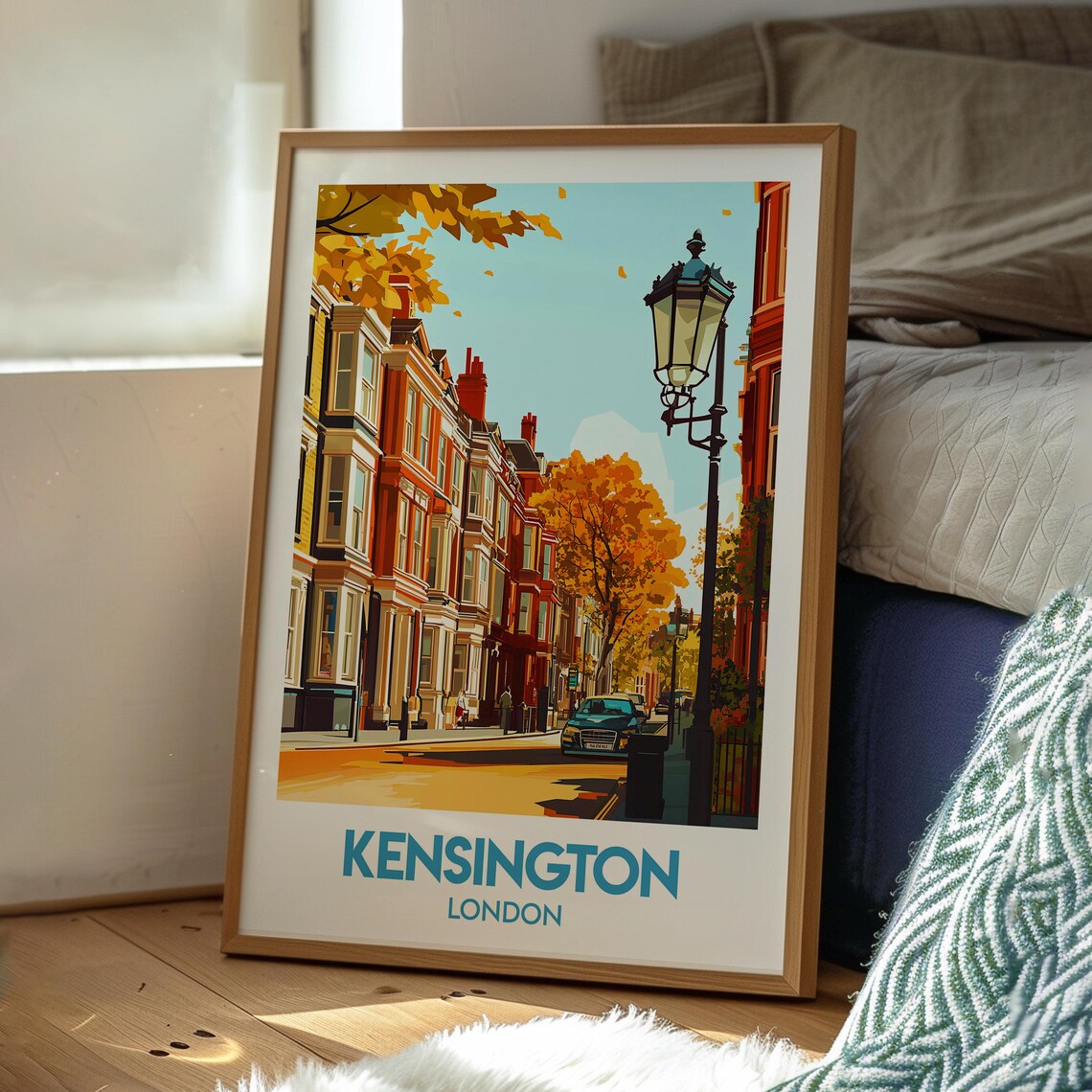 Kensington London Autumn Townhouses Street Vintage Travel Poster - Image 3