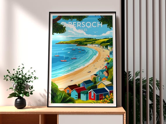 Abersoch Travel Poster, Wales Coastal Countryside