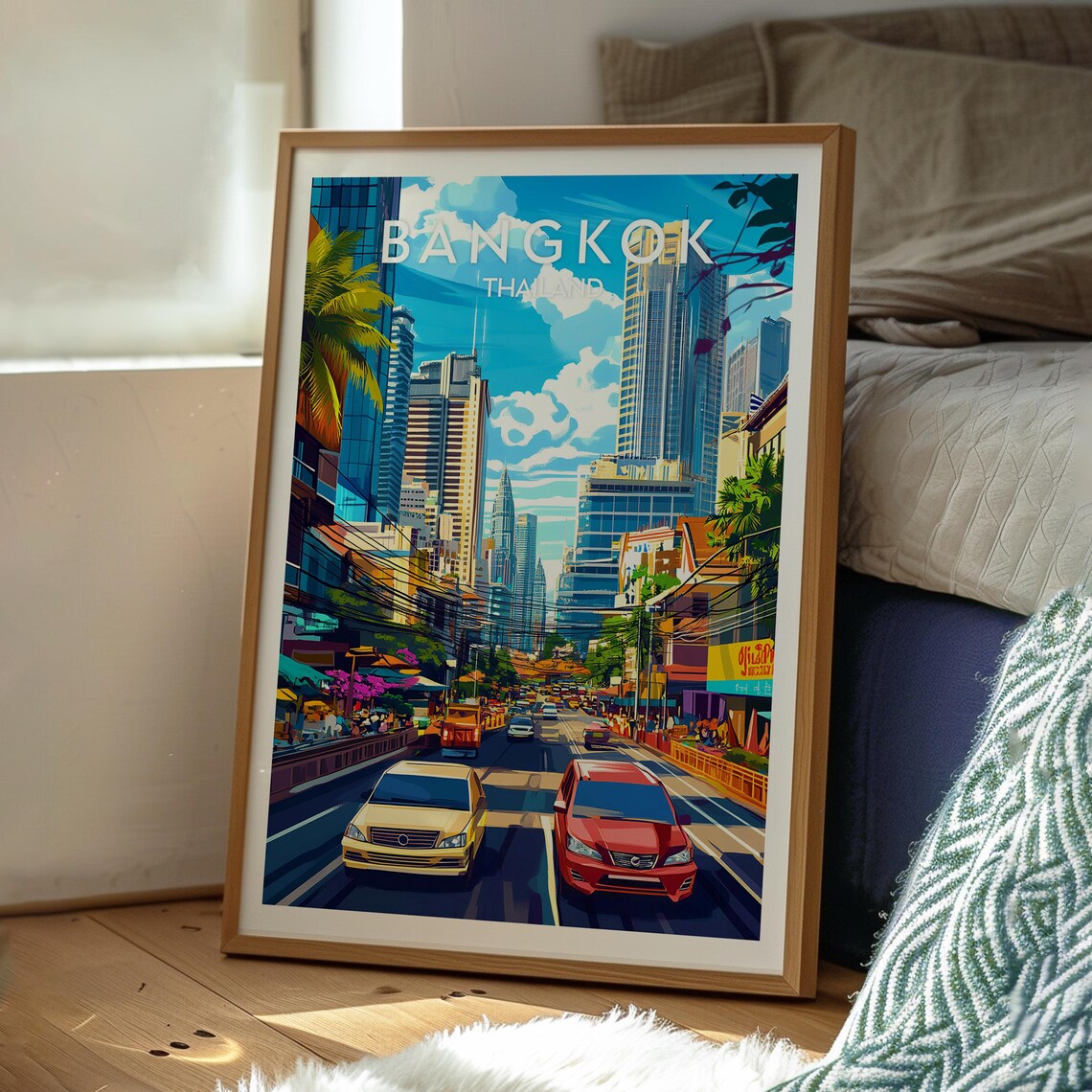 Bangkok Thailand Busy Street Taxis Skyscrapers Cityscape Poster - Image 3