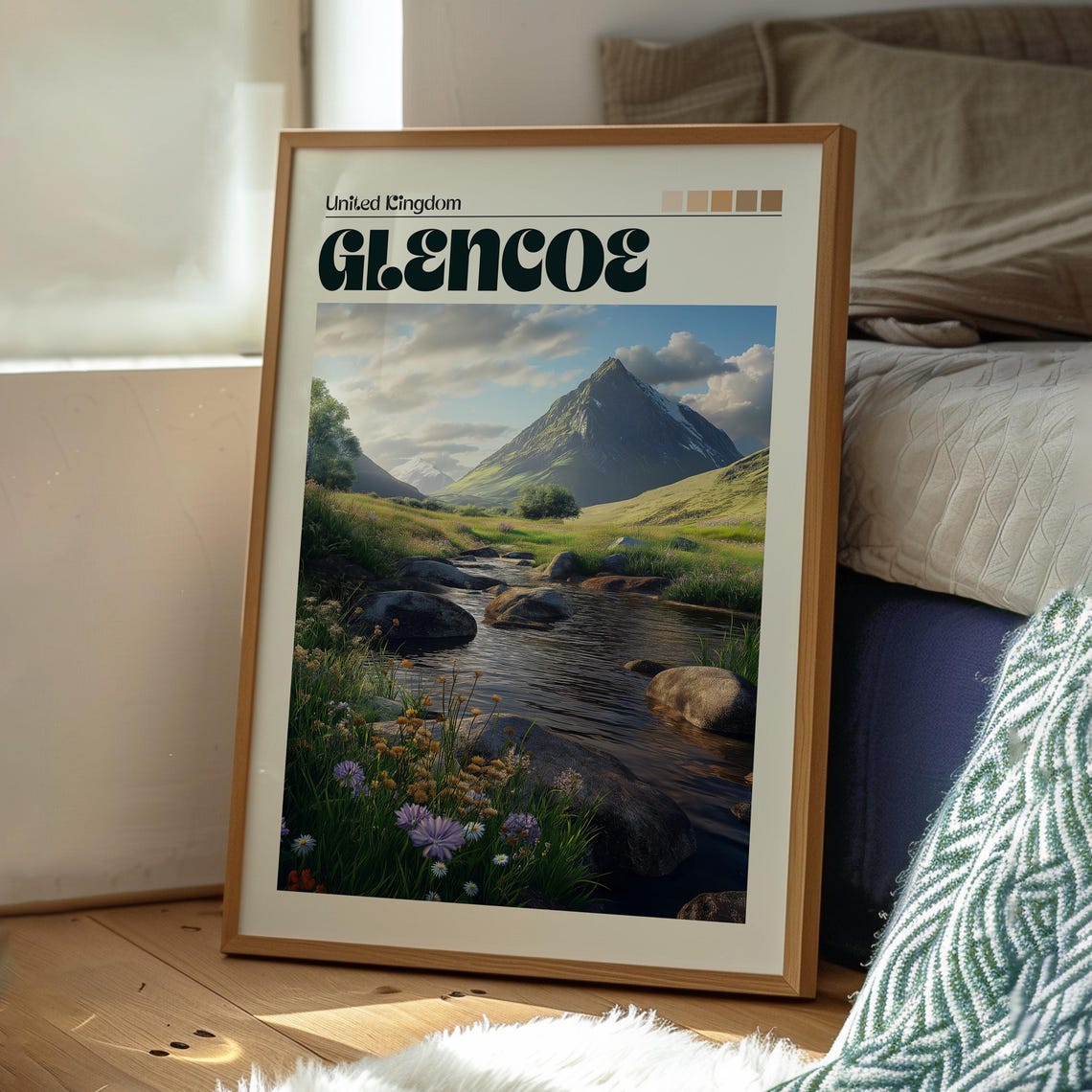 Glencoe United Kingdom Highland Stream Wildflowers Peak Poster - Image 3