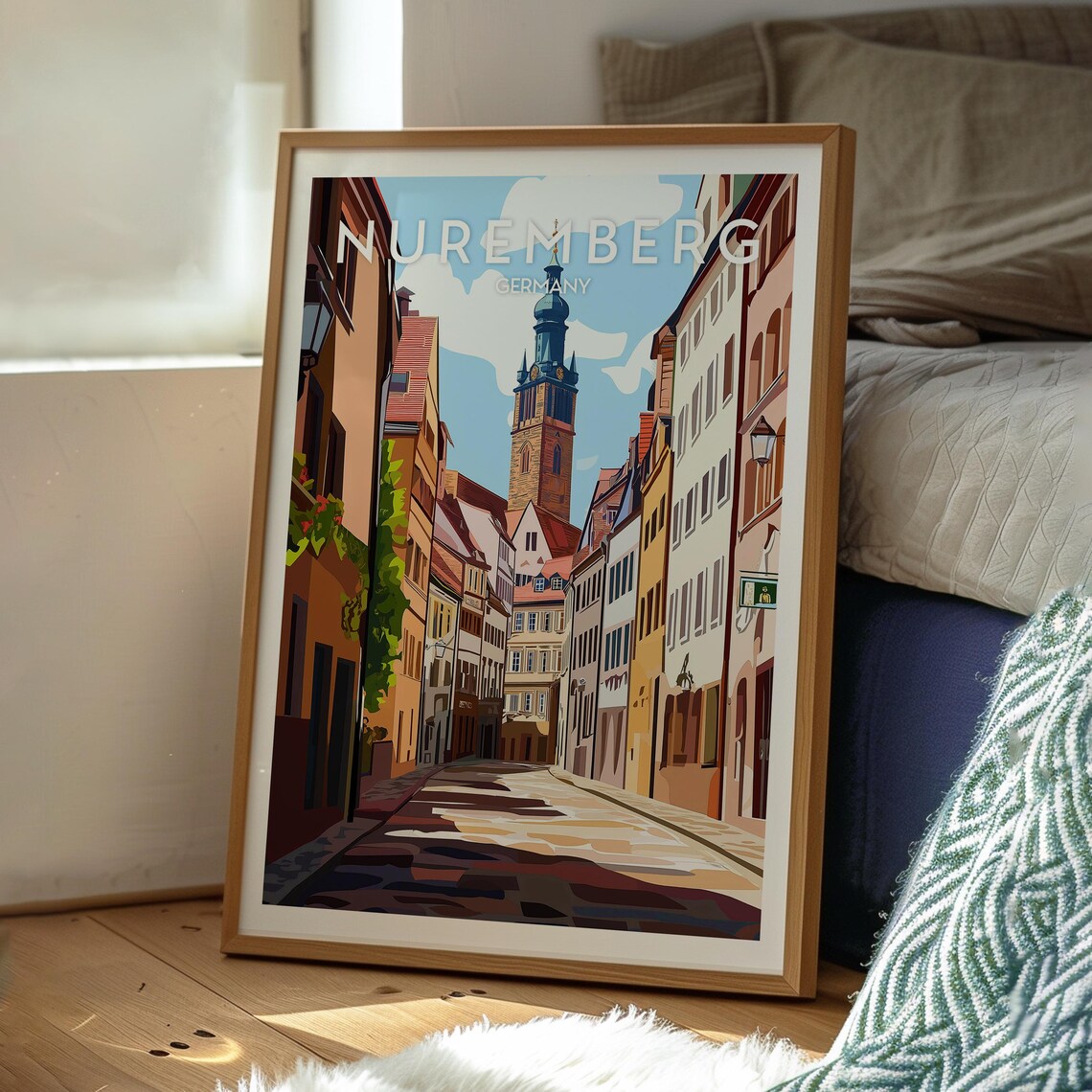 Nuremberg Germany Historic Old Town Street Church Tower Travel Poster - Image 3