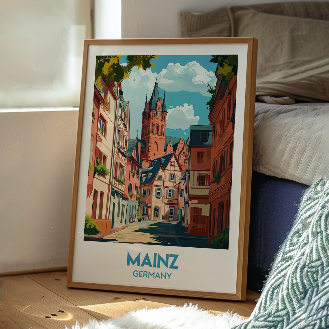 Mainz Germany Historic Old Town Cathedral Retro Travel Poster - Image 3