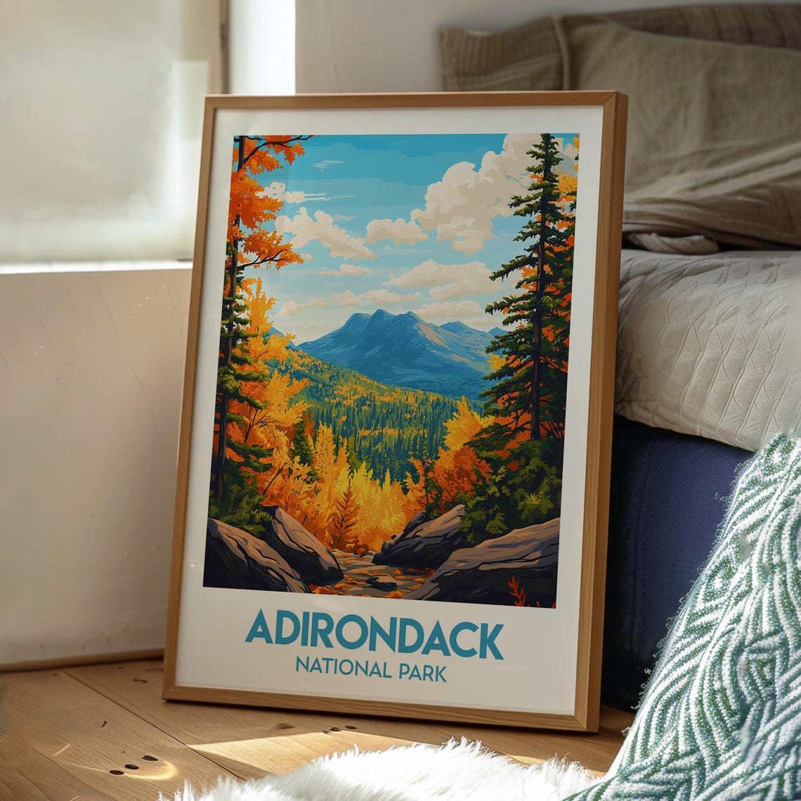 Adirondack National Park Autumn Mountains Illustration Art Poster - Image 3