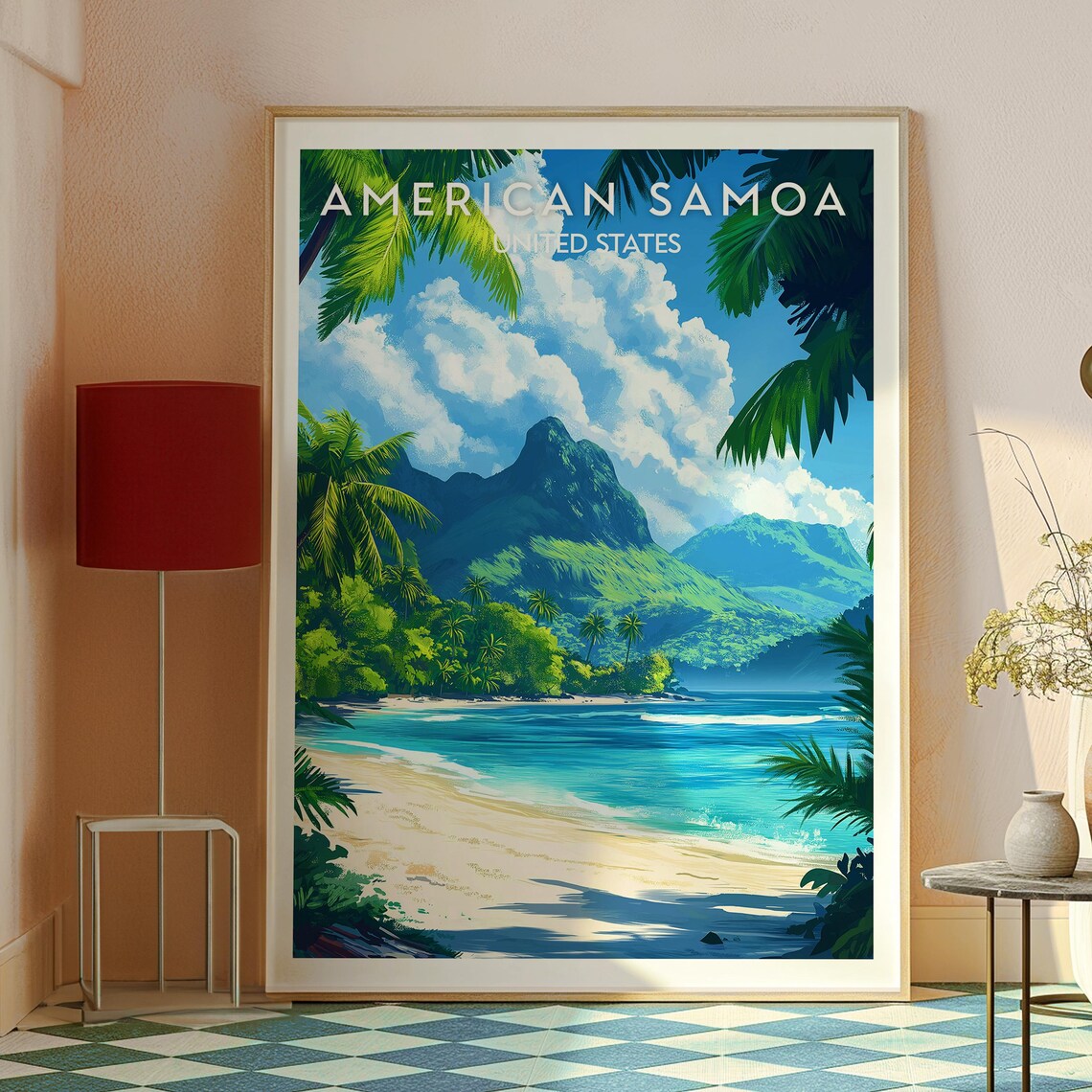 American Samoa Tropical Beach Island Peak Paradise Coast Travel Poster - Image 2