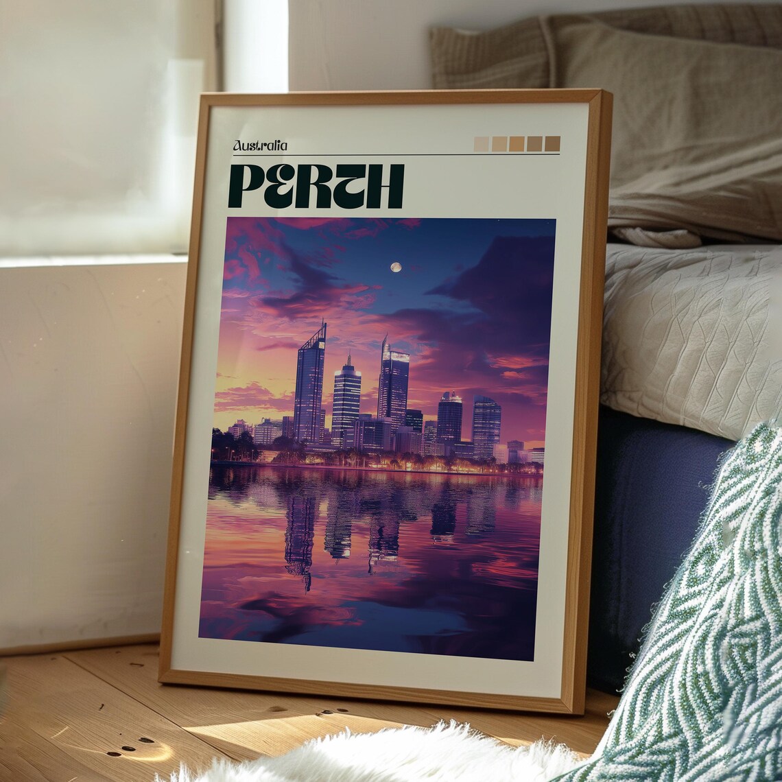 Perth Australia Skyline Sunset Waterfront City Travel Poster - Image 3