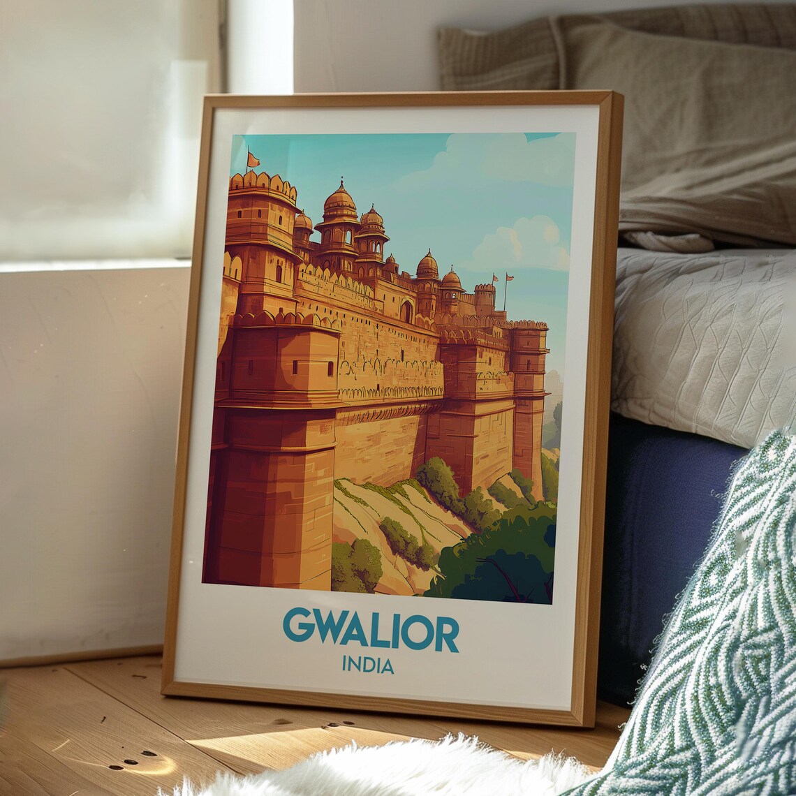 Gwalior India Historic Fort Sandstone Walls Heritage Travel Poster - Image 3