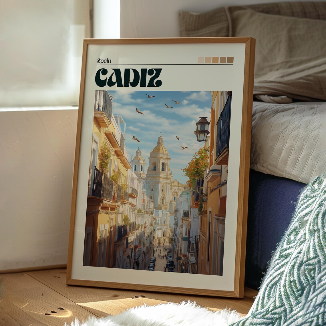 Cadiz Spain Old Town Street Cathedral Dome Andalusia Vintage Poster - Image 3