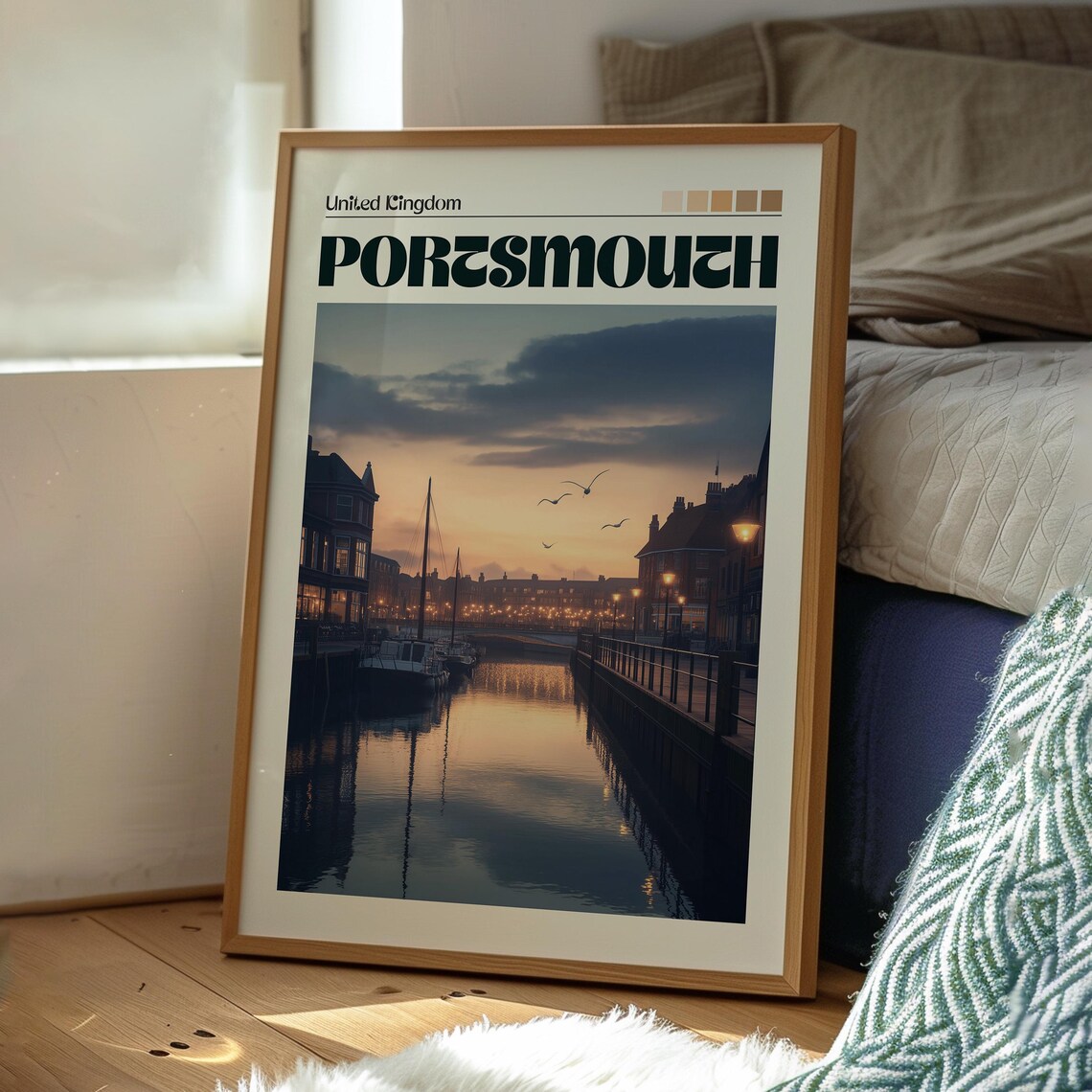 Portsmouth England Harbor Sunset Vintage Retro Travel Poster - Image 3