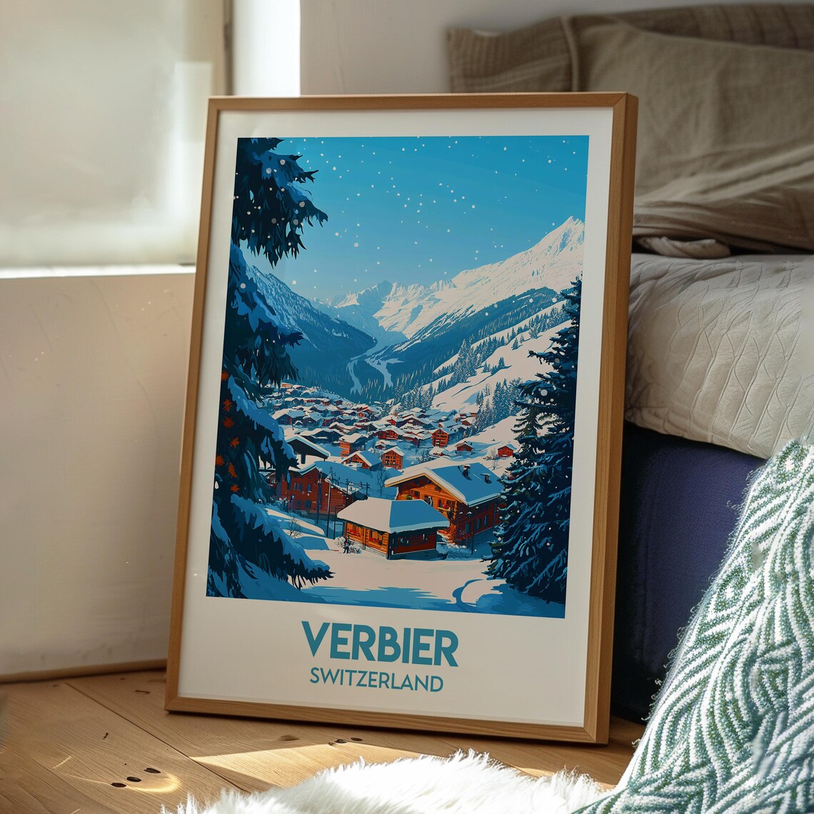 Verbier Switzerland Snowy Alpine Village Chalets Travel Winter Poster - Image 3