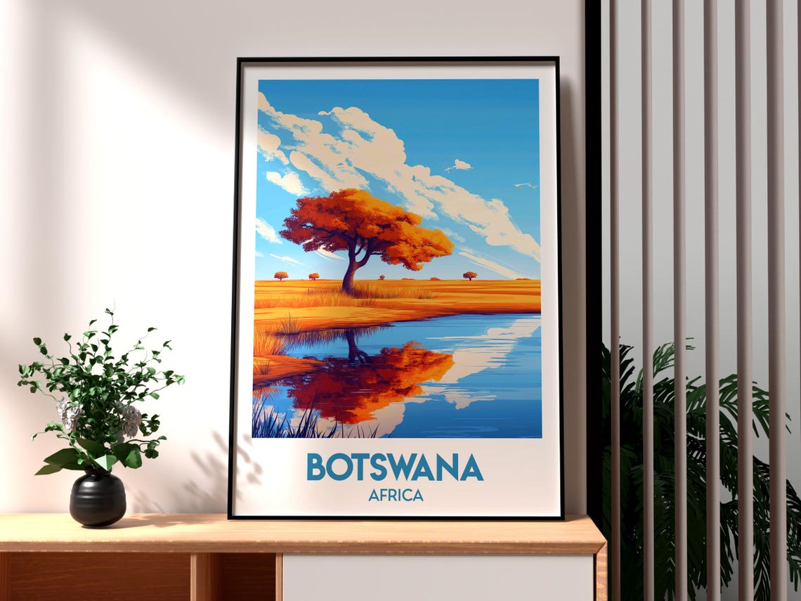Botswana Africa Savanna Tree Water Reflection Wildlife Poster