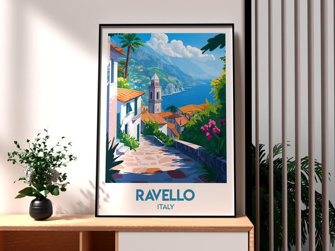 Ravello Italy Amalfi Coast Bell Tower Sea View Travel Poster
