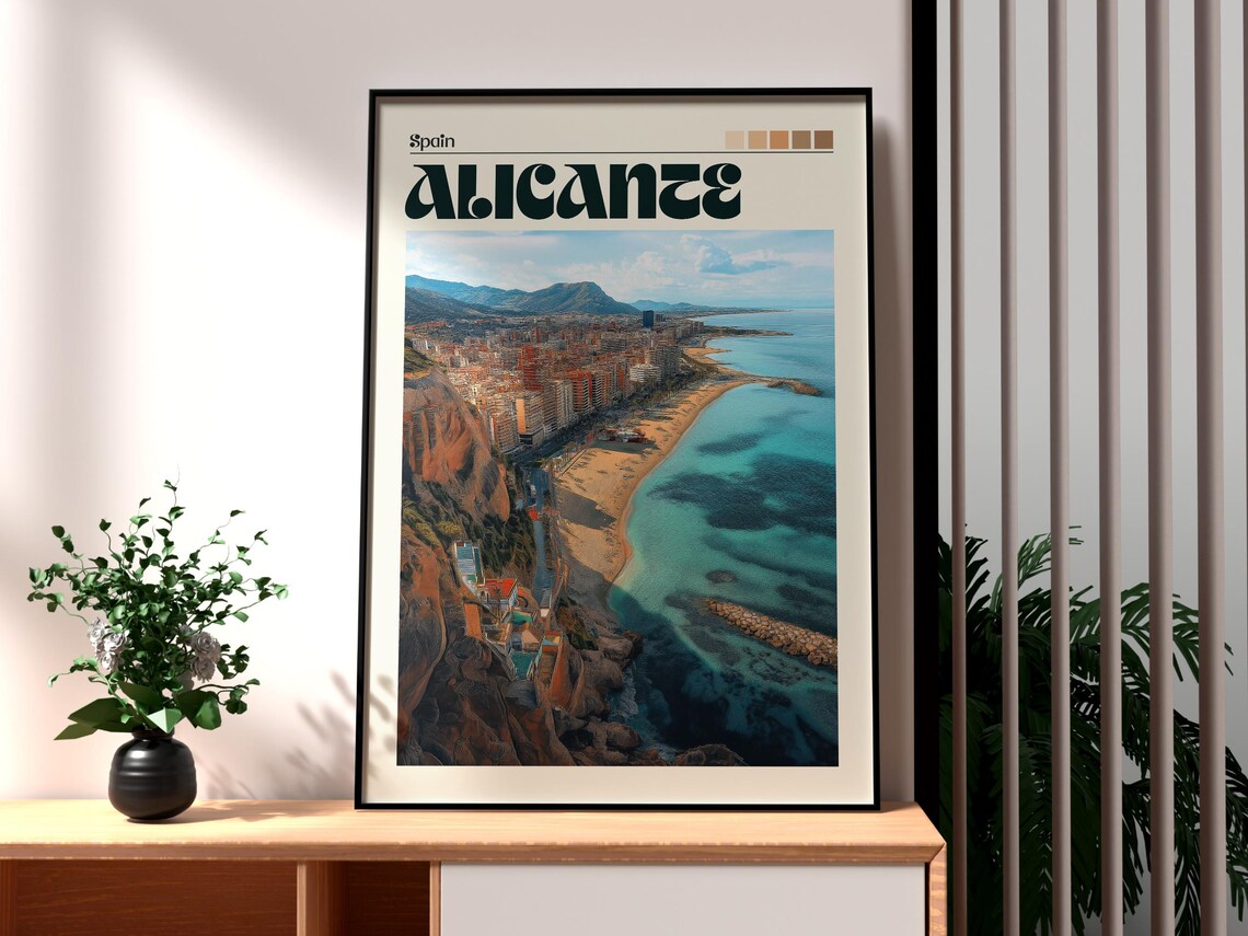 Alicante Spain Coastal City Beach Retro Vintage Travel Poster