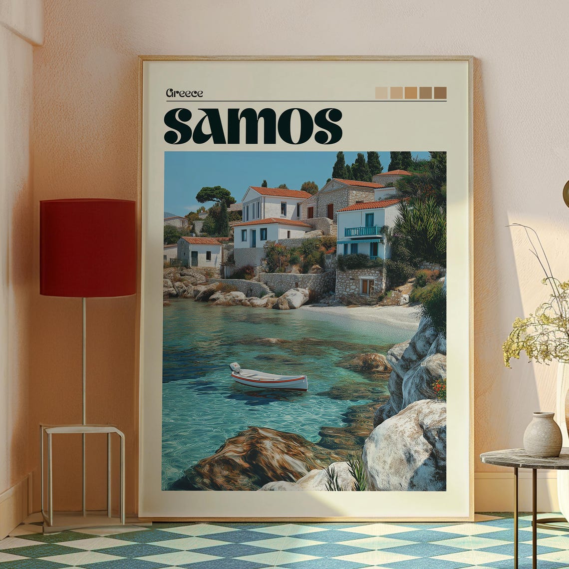 Samos Greece Whitewashed Village Turquoise Cove Vintage Travel Poster - Image 2