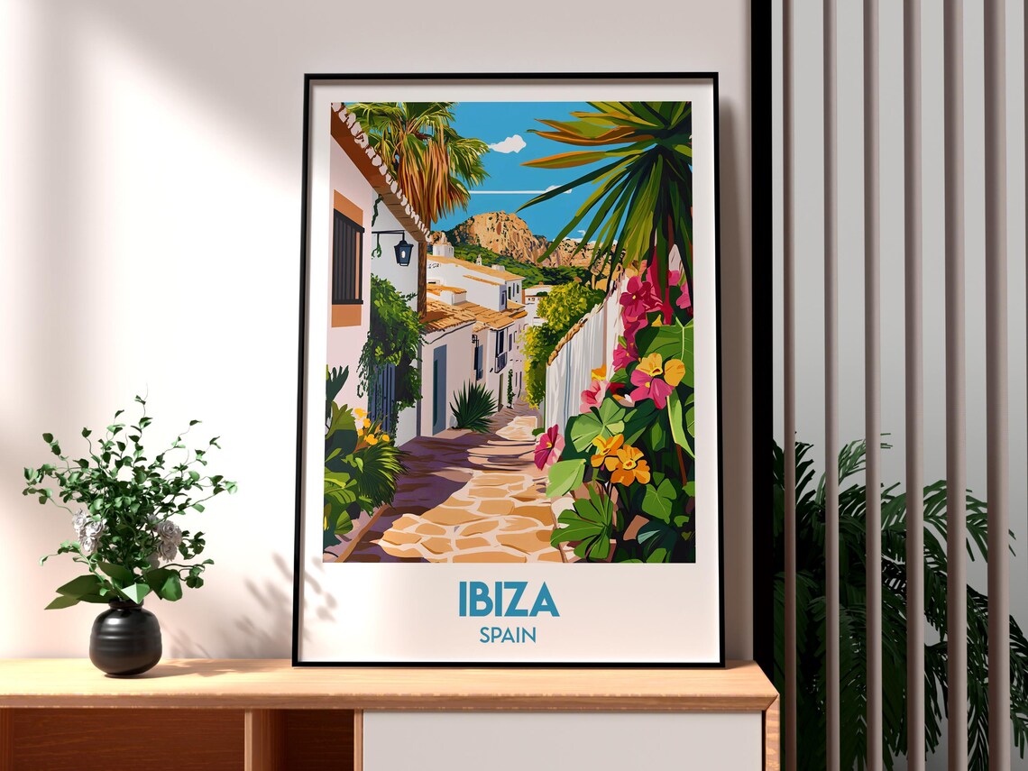 Ibiza Spain Flower Filled Old Town Alley Stone Path Travel Poster