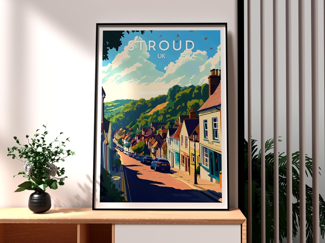 Stroud UK Steep Town Street Green Hills Cotswold Countryside Poster