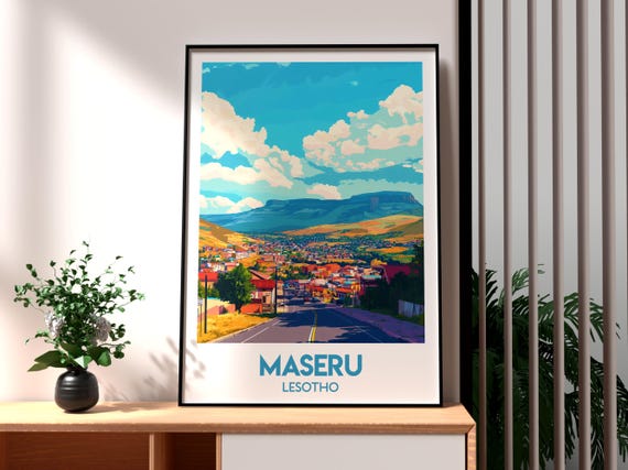 Maseru Poster Lesotho Print Travel Wall Art Africa African Wildlife