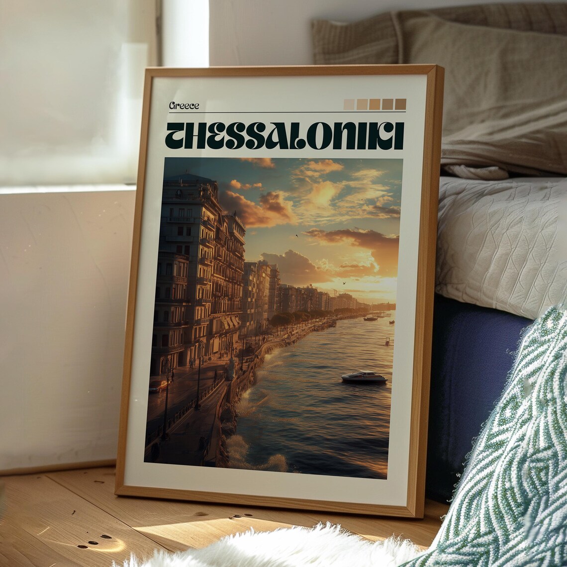 Thessaloniki Greece Waterfront Sunset Seafront Golden Travel Poster - Image 3