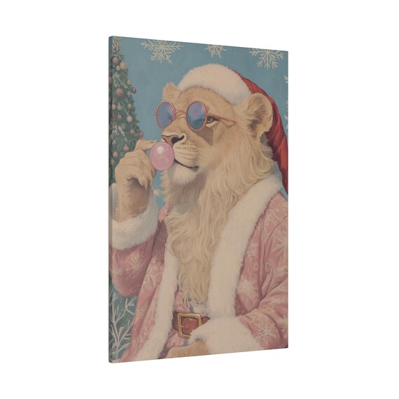Christmas Lion Santa Blowing Bubble Gum, Wall Art Print