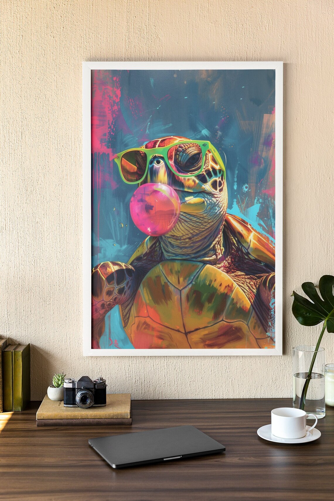 Turtle With Sunglasses and Bubble Gum, Funky Poster