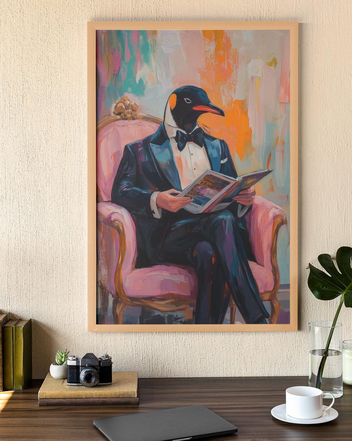 Pop Art Penguin Print Stylish Penguin In A Suit Bold Quirky Wall Decor