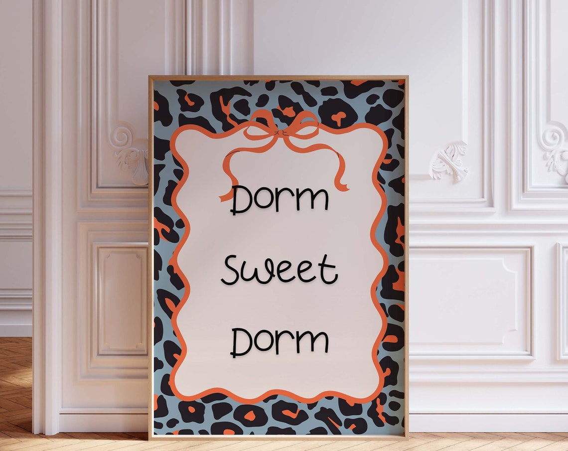 Dorm Sweet Dorm Leopard Border Trendy Quote College Decor Wall Art