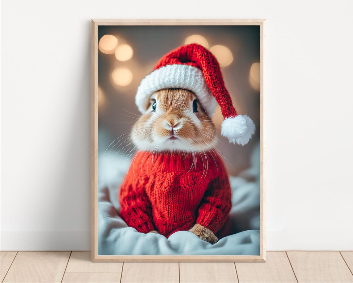 Cute Christmas Bunny Retro Winter Animal Art Print