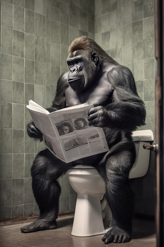Gorilla Sitting On The Toilet, Funny Bathroom Art