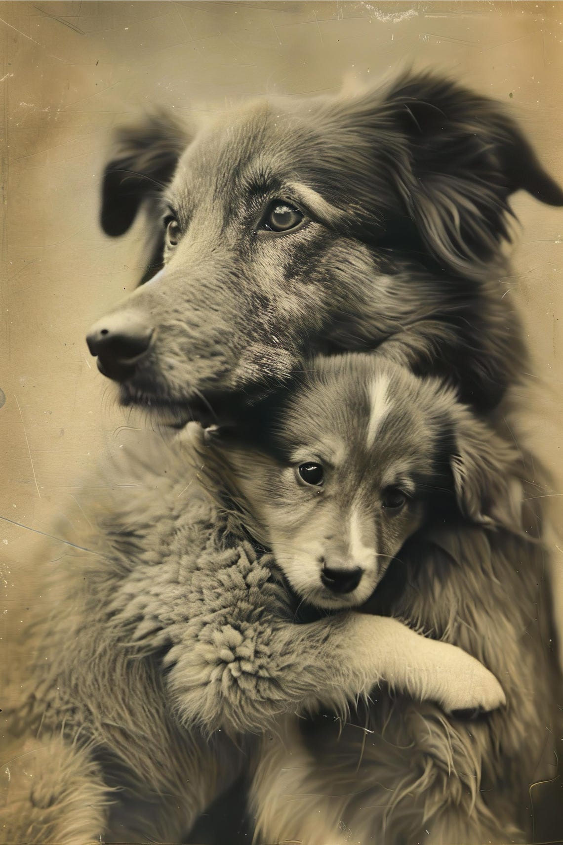 Mom Baby Dog Cute Animal Family Wall Art Nursery Room Bedroom Prints Cute Vintage Style Animal Photo Mommy And Me Ai Art