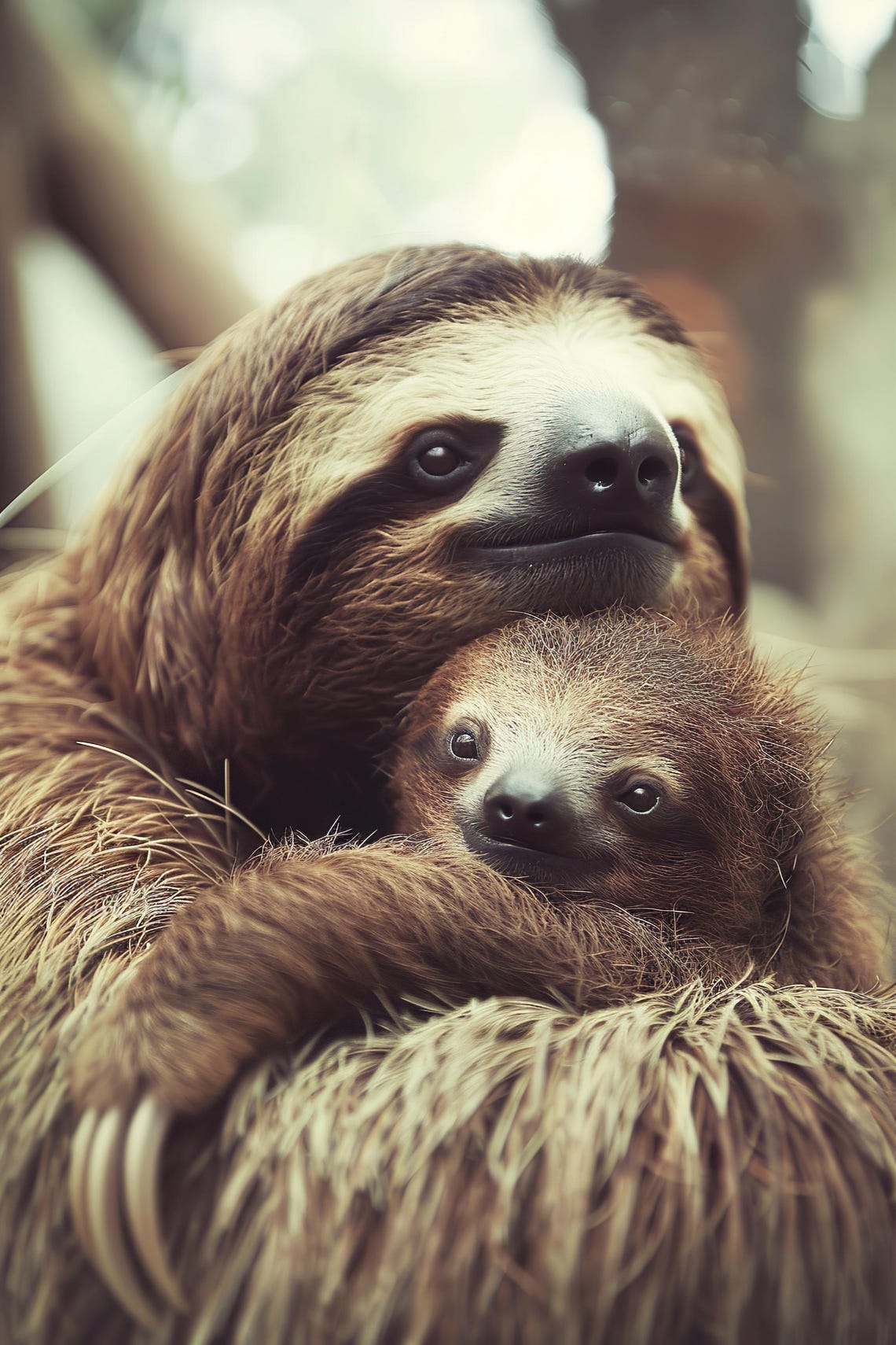 Mom Baby Sloth Cute Animal Family Wall Art Nursery Room Bedroom Prints Cute Vintage Style Animal Photo Mommy And Me Ai Art