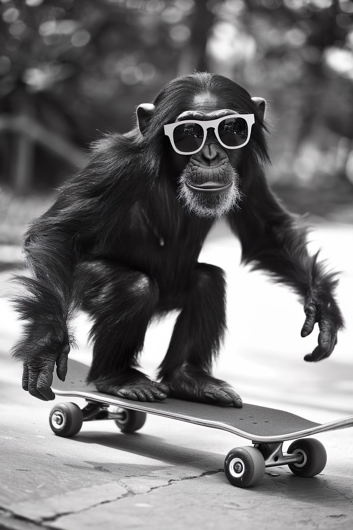 Cool Monkey with Sunglasses Skateboarding Funny Photo Style Poster