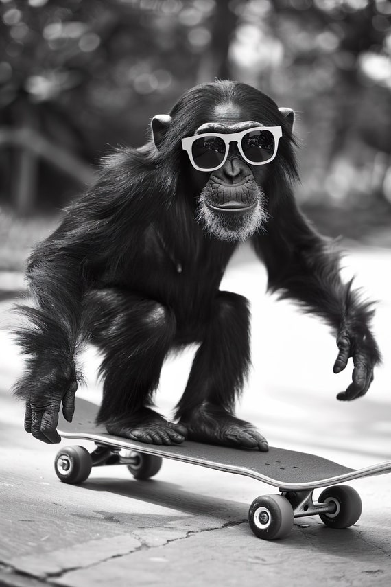 Monkey Skateboarding Funny Animal Wall Art Monkey On Skateboard Funny Monkey Photo Funny Animal Photography Home Ai Art