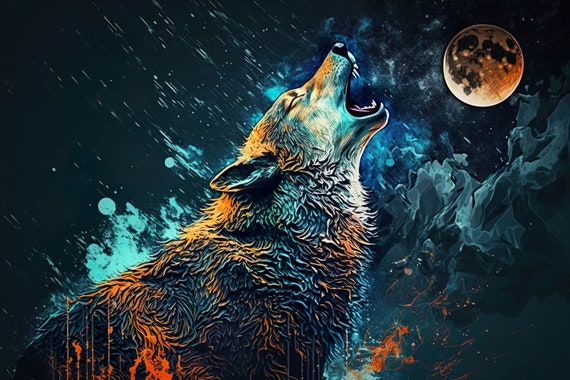 Wolf Howling At The Moon Stylish Animal Art Animal Wolf Art Wall Decor Wall Hangings Ai Art Beautiful Home Decor