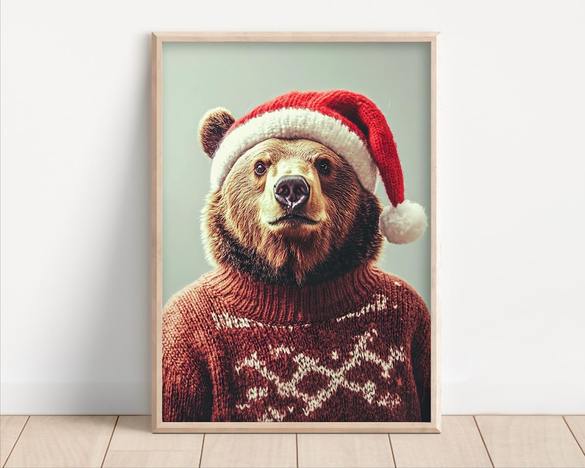 Cute Christmas Bear Retro Winter Art Print