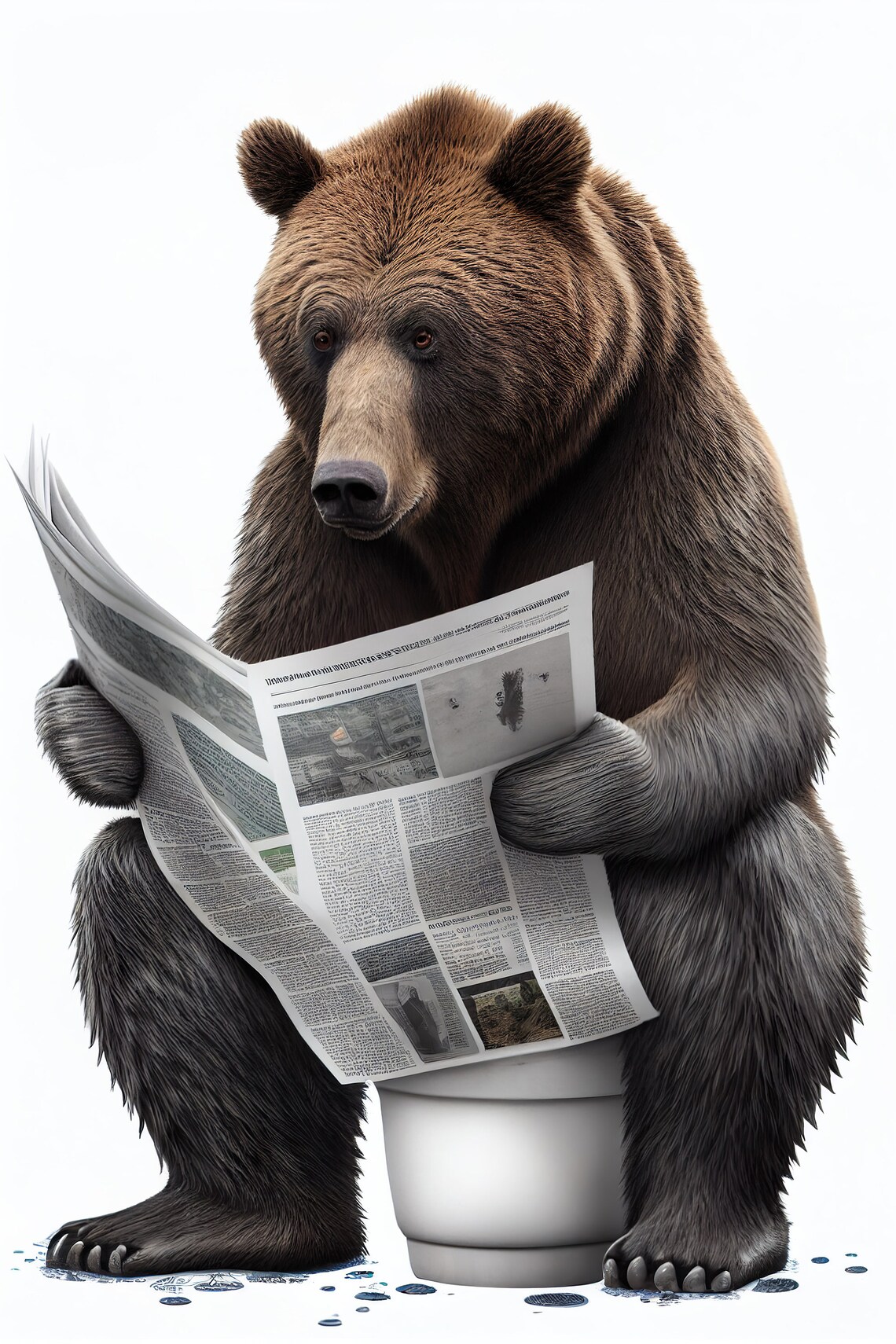 Bear Sitting On The Toilet Reading Newspaper Poster