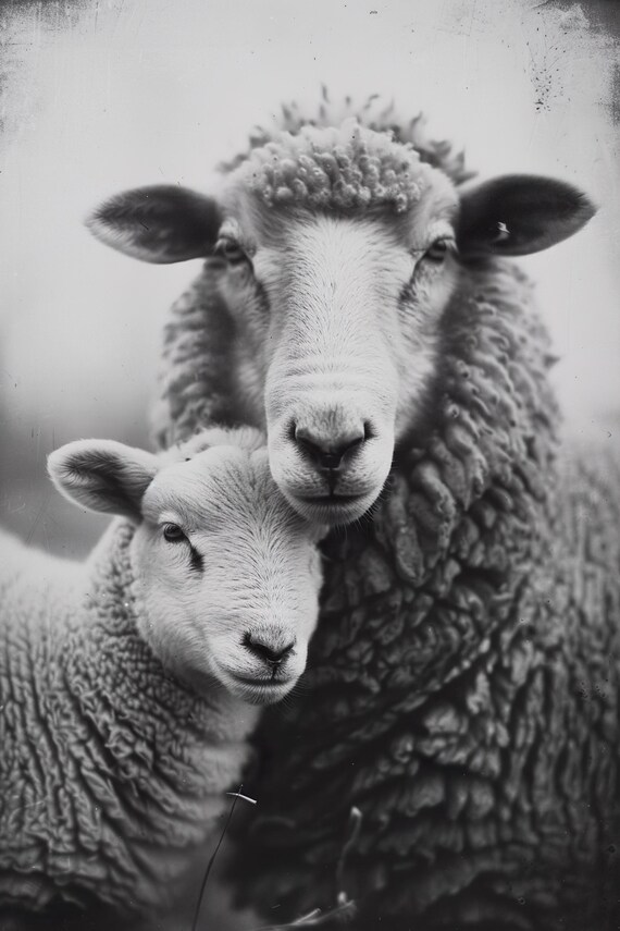 Ewe and Lamb Black and White Farm Nursery Poster for Nursery Decor