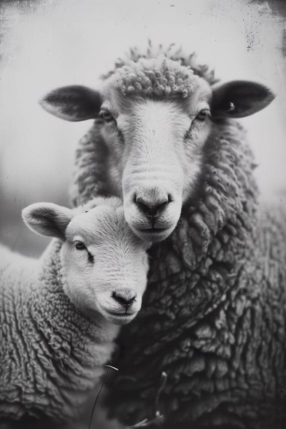 Mom Baby Sheep Cute Animal Family Wall Art Nursery Room Bedroom Prints Cute Vintage Style Animal Photo Mommy And Me Ai Art