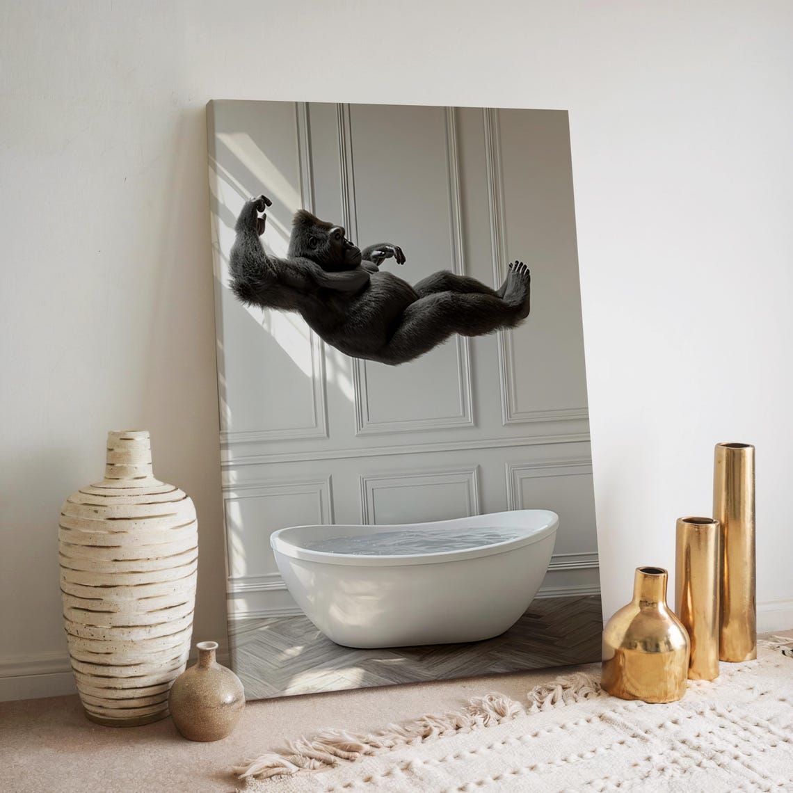 Gorilla Jumping Into Bathtub Funny Bathroom Photography Poster - Image 2