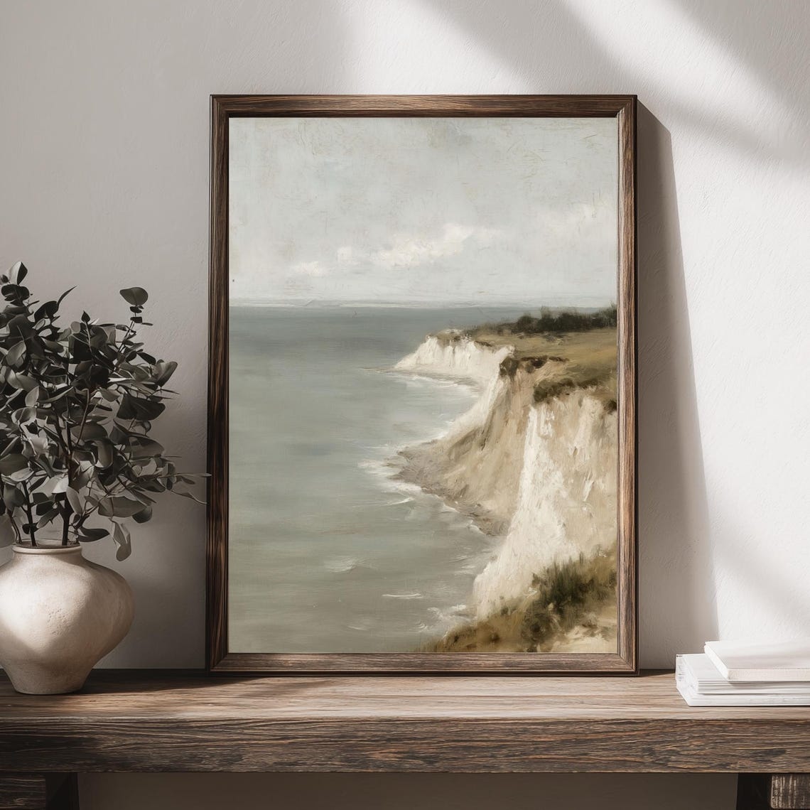 Ocean Cliffside Vintage Seascape Muted White Chalk Cliffs Poster
